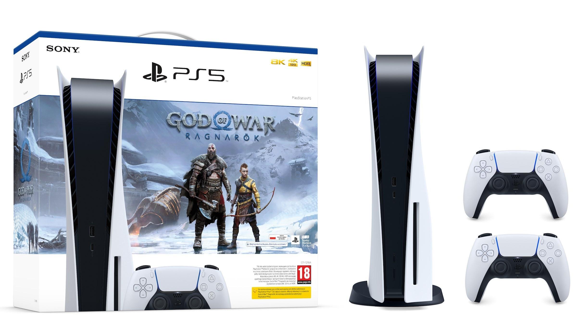Konsola Sony PlayStation 5 (PS5) z napędem + dodatkowy pad (biały) + God of War Ragnarok