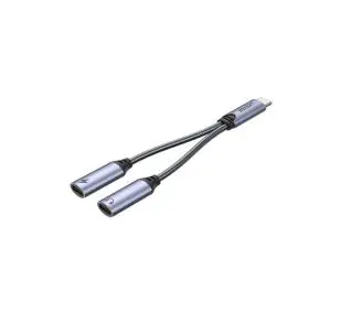 Unitek M206A USB-C na 2 x port USB-C audio i 18W Srebrno-szary