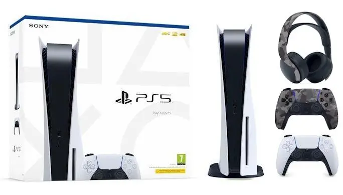 Konsola Sony PlayStation 5 (PS5) z napędem + Słuchawki PULSE 3D Szary kamuflaż + Dodatkowy Pad Szary kamuflaż