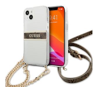 Etui Guess 4G Brown Strap Gold Chain GUHCP13SKC4GBGO do iPhone 13 mini