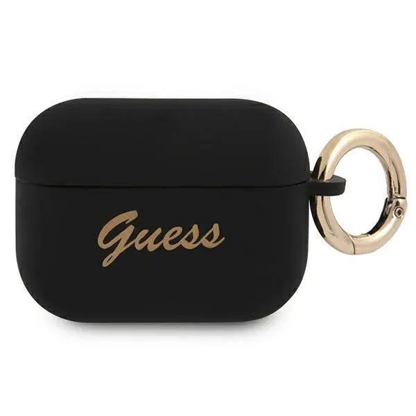Etui na słuchawki Guess Silicone Vintage Script do AirPods Pro Czarny