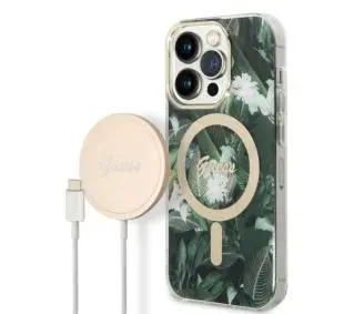 Guess GUBPP14XHJEACSA ładowarka indukcyjna + etui Jungle MagSafe do iPhone 14 Pro Max