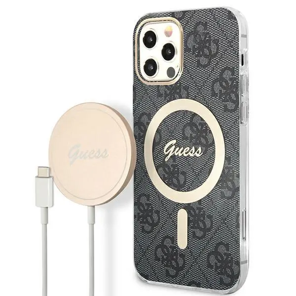 Zestaw Guess GUBPP12MH4EACSK ładowarka indukcyjna + etui 4G Print MagSafe do iPhone 12 Pro