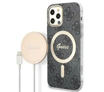 Zestaw Guess GUBPP12MH4EACSK ładowarka indukcyjna + etui 4G Print MagSafe do iPhone 12 Pro