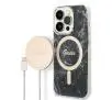 Zestaw Guess GUBPP14LHMEACSK  ładowarka indukcyjna + etui Marble MagSafe do iPhone 14 Pro