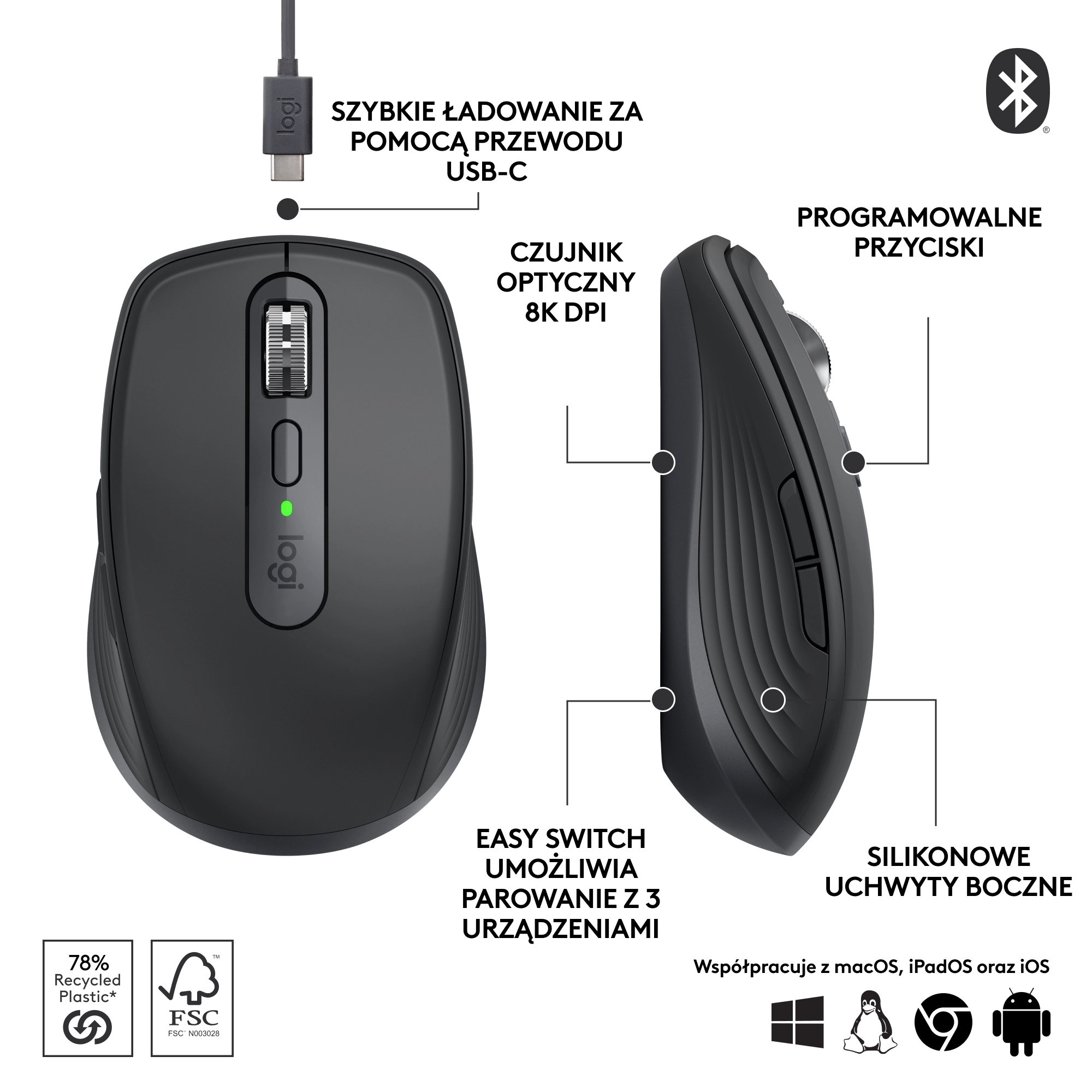 マウス・トラックボール Logitech MX Anywhere 3S Myszka Logitech MX Anywhere 3S Grafitowy - Opinie, Cena - RTV EURO AGD