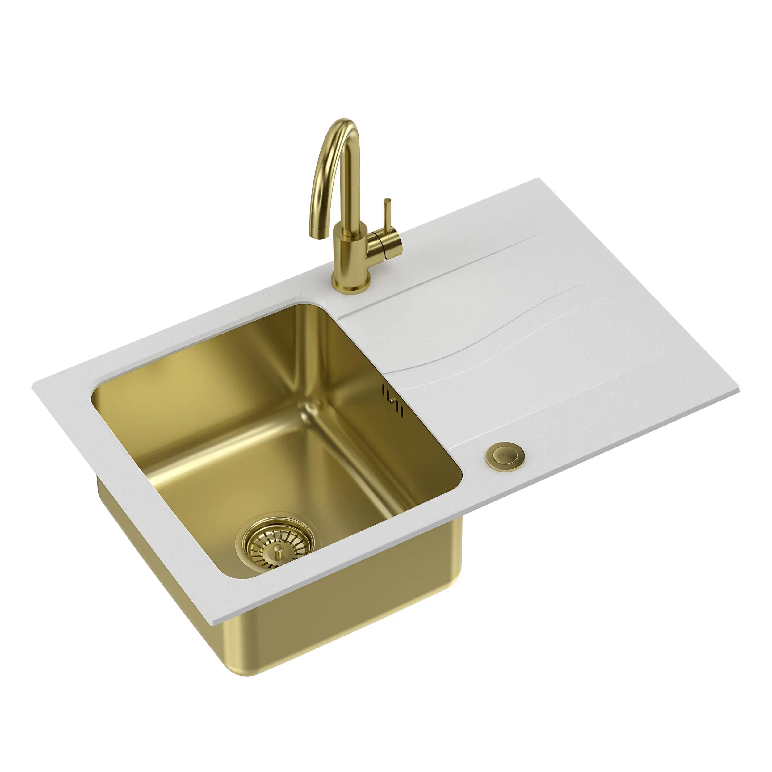 Zlewozmywak Quadron FUS_M7848BIPVDG1_3323502_PVDBSG1 Michael 111 Fusion Biały/złoty + bateria Naomi Złoty