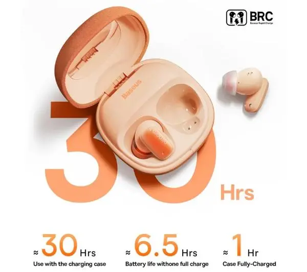 Baseus AirNora 2 Dokanałowe Bluetooth 5.3 Pomarańczowy