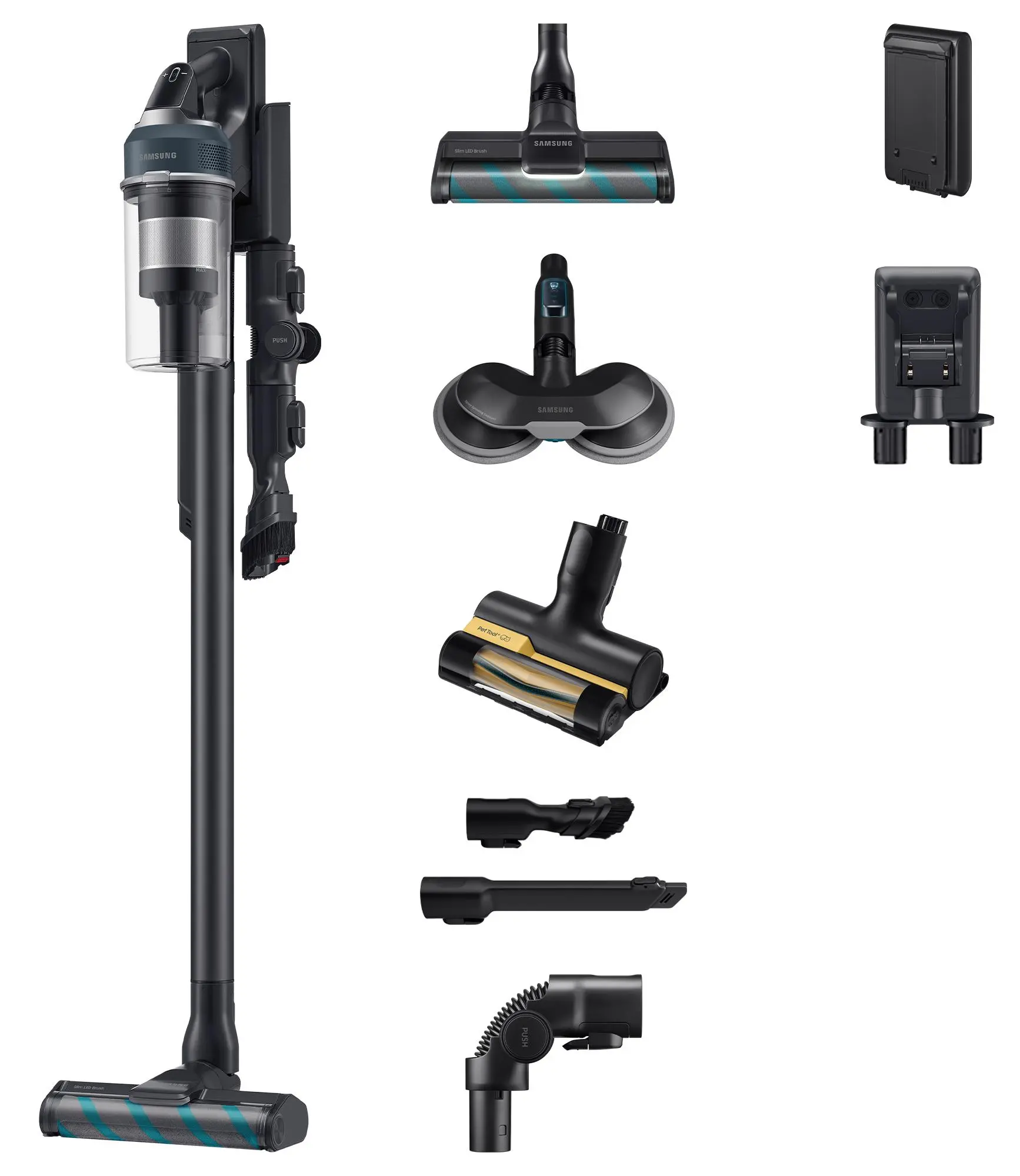 Odkurzacz bezprzewodowy Samsung Jet 85 Premium VS20C852FTB/GE 60min Funkcja mycia Wymienny akumulator Mini elektroszczotka