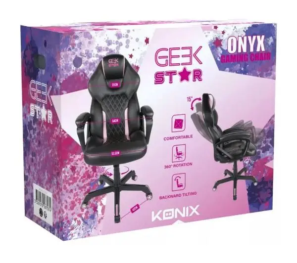 Konix Geek Star Gamingowy do 150kg Skóra ECO Czarno-różowy - Kup na Raty - RRSO 0%