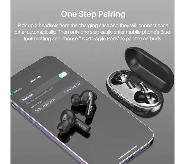Tozo Agile Pods Dokanałowe Bluetooth 5.3 Czarny
