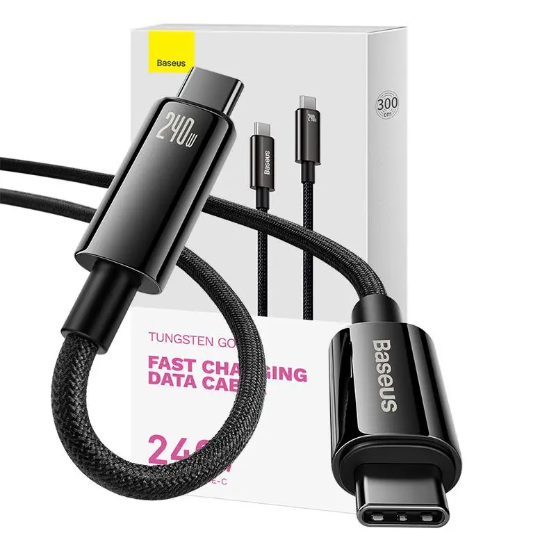 Kabel Baseus Tungsten Gold 240W USB-C do USB-C 3m Czarny