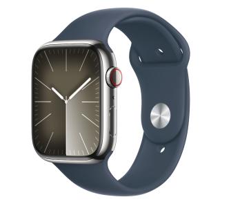 Smartwatch Apple Watch Series 9 GPS + Cellular koperta 45mm ze stali nierdzewnej Srebrny pasek sportowy Niebieski S/M