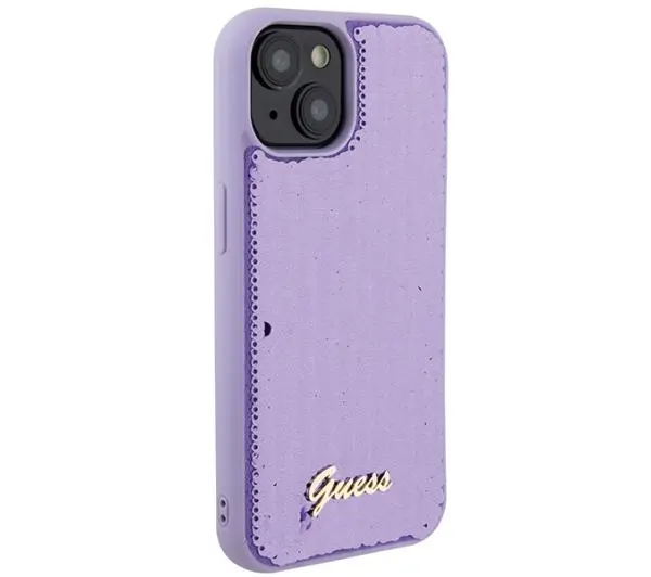 Guess Sequin Script Metal GUHCP15SPSFDGSU do iPhone 15 Purpurowy