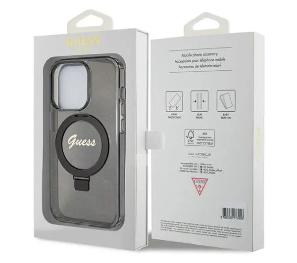 Guess Ring Stand Script Glitter MagSafe GUHMP13XHRSGSK do iPhone 13 Pro Max Czarny
