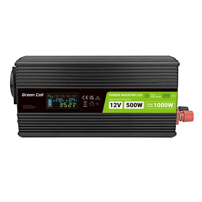 Фото Перетворювач (інвертор) DC-AC Green Cell 12/220V 500W/1000W (INVGC12P500LCD)