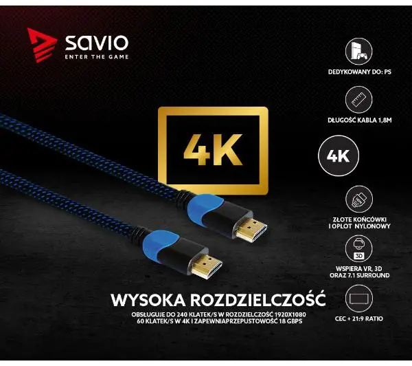 Savio GCL-02 1,8m Niebieski