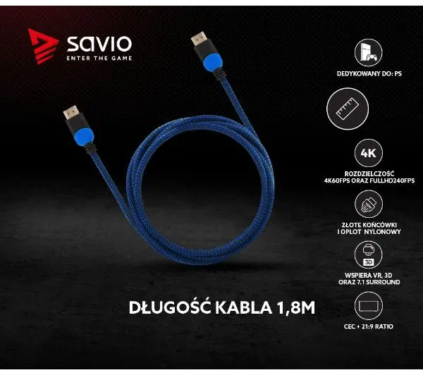 Savio GCL-02 1,8m Niebieski