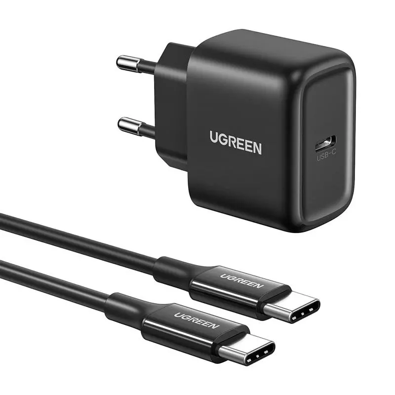 Ładowarka sieciowa UGREEN CD250 25W USB-C Czarny + kabel USB-C do USB-C 2m Czarny