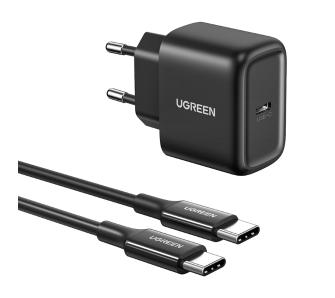 Ładowarka sieciowa UGREEN CD250 25W USB-C Czarny + kabel USB-C do USB-C 2m Czarny