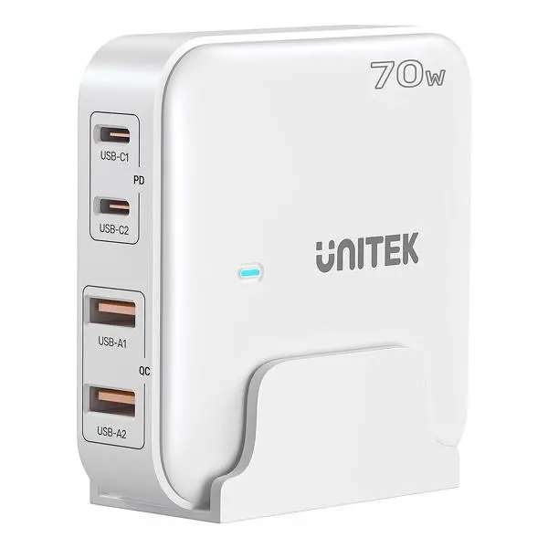Ładowarka biurkowa Unitek GaN 70W 2x USB-A+2x USB-C Biały