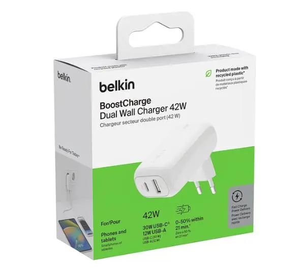 Belkin 42W 1x USB-C 1x USB-A Biały