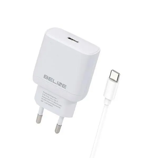 Ładowarka sieciowa Beline 1x USB-C 25W + kabel USB-C PD 3.0 GaN Biały