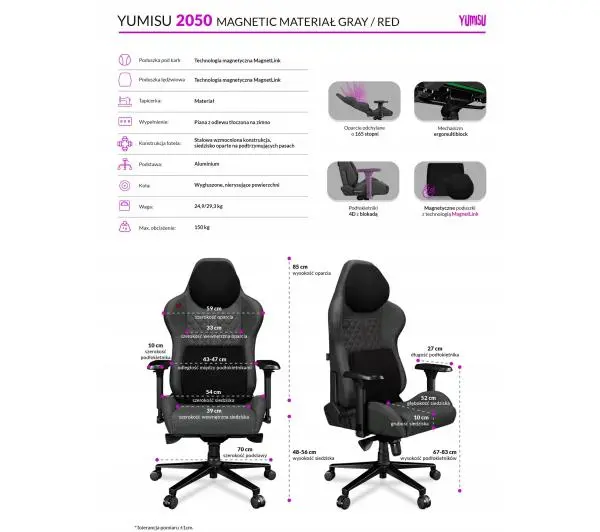 Yumisu 2050 Magnetic Materiał Biurowy do 150kg Tkanina Szaro-czerwony - Kup na Raty - RRSO 0%