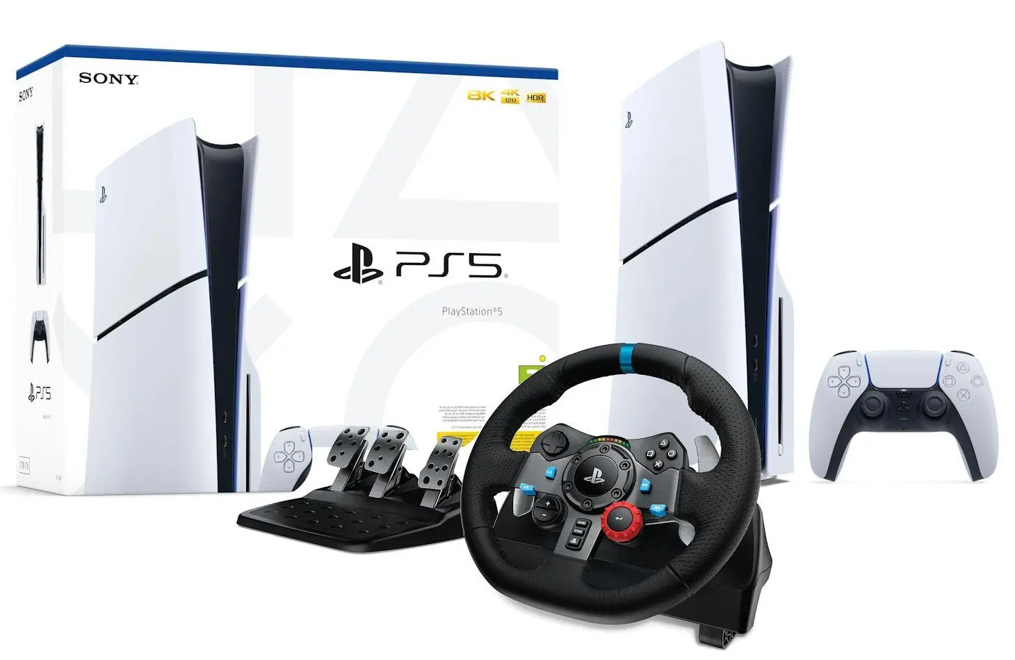Konsola Sony PlayStation 5 Slim D Chassis (PS5) 1TB z napędem + kierwonica Logitech G29 Racing Wheel