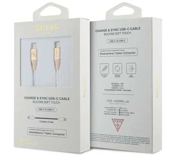 Guess Ebossed Logo USB-C do USB-C 1,5m Fast Charging Złoty