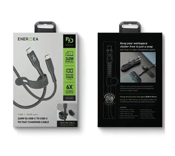 Energea Flow USB-C - USB-C Digital Display 1.5m 240W 5A PD Fast Charge Czarny