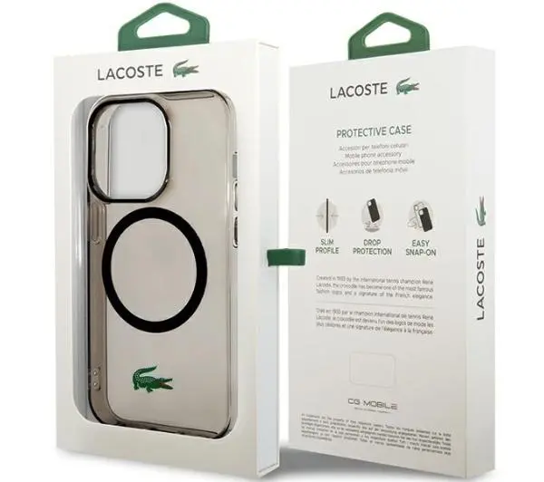 Lacoste LCHMP15XULOK Hardcase Transparent MagSafe do iPhone 15 Pro Max Czarny