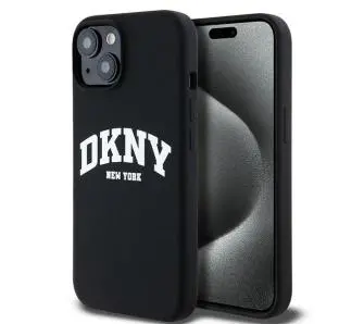 Etui DKNY Hardcase Liquid Silicone White Printed Logo MagSafe do iPhone 15 Czarny