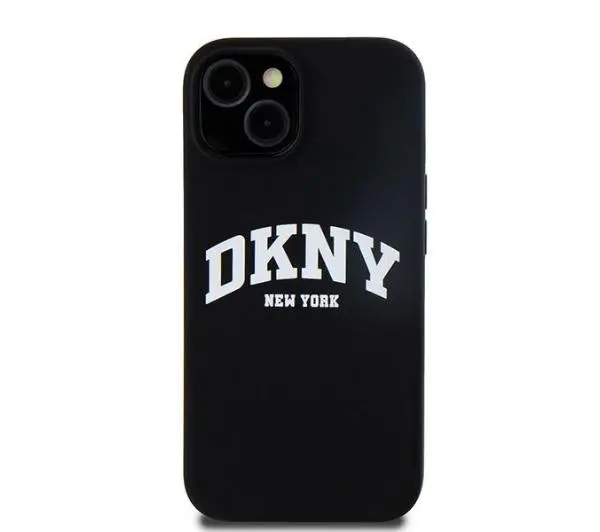 DKNY Hardcase Liquid Silicone White Printed Logo MagSafe do iPhone 15 Czarny