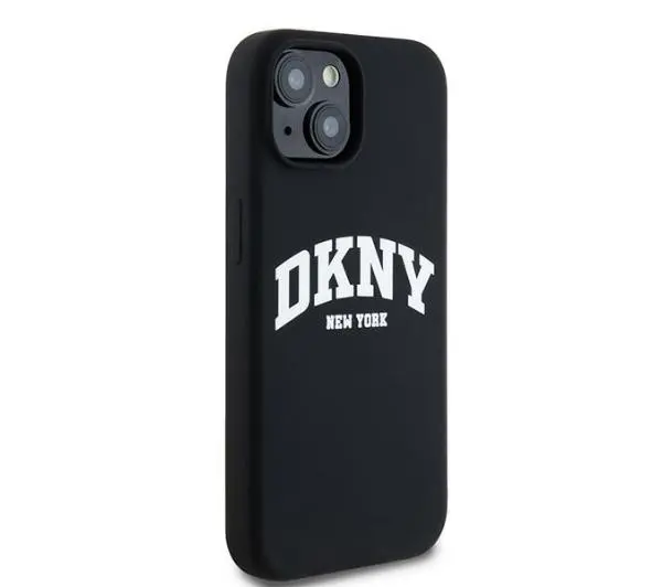 DKNY Hardcase Liquid Silicone White Printed Logo MagSafe do iPhone 15 Czarny