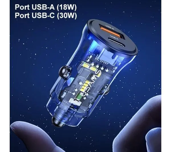 USAMS C32 1xUSB+1xUSB-C Fast Charge 30W Niebieski