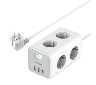 Listwa Tessan TS-306-C 3 gniazda 2x USB-A USB-C Biały