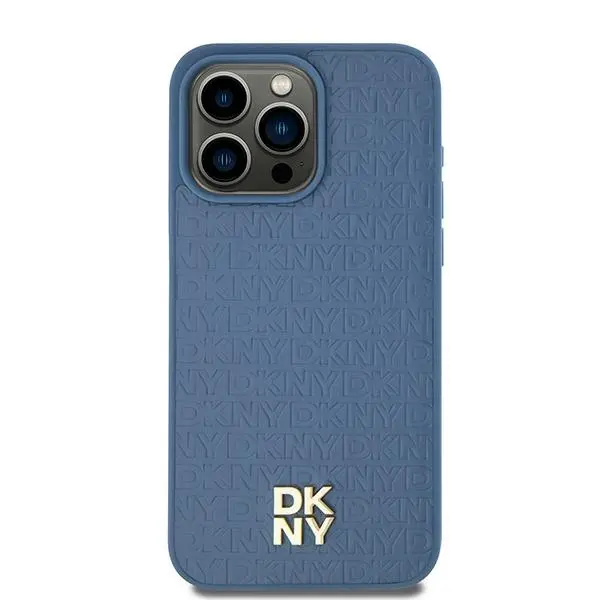 Etui DKNY Hardcase Leather Pattern Metal Logo MagSafe DKHMP15SPSHRPSB do iPhone 15 Niebieski