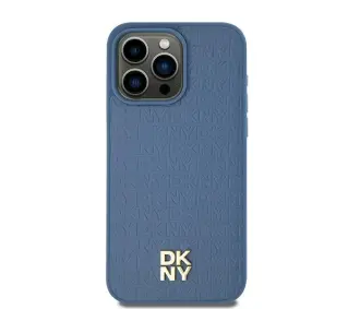 DKNY Hardcase Leather Pattern Metal Logo MagSafe DKHMP15SPSHRPSB do iPhone 15 Niebieski