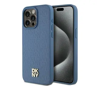DKNY Hardcase Leather Monogram Pattern Metal Logo MagSafe DKHMP15XPSHRPSB do iPhone 15 Pro Max Niebieski)