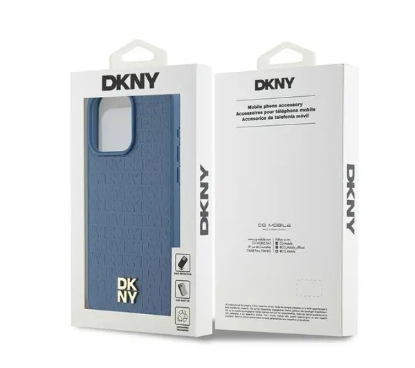 DKNY Hardcase Leather Monogram Pattern Metal Logo MagSafe DKHMP15XPSHRPSB do iPhone 15 Pro Max Niebieski)