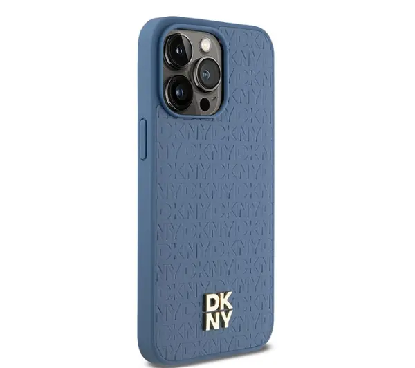 DKNY Hardcase Leather Monogram Pattern Metal Logo MagSafe DKHMP15XPSHRPSB do iPhone 15 Pro Max Niebieski)