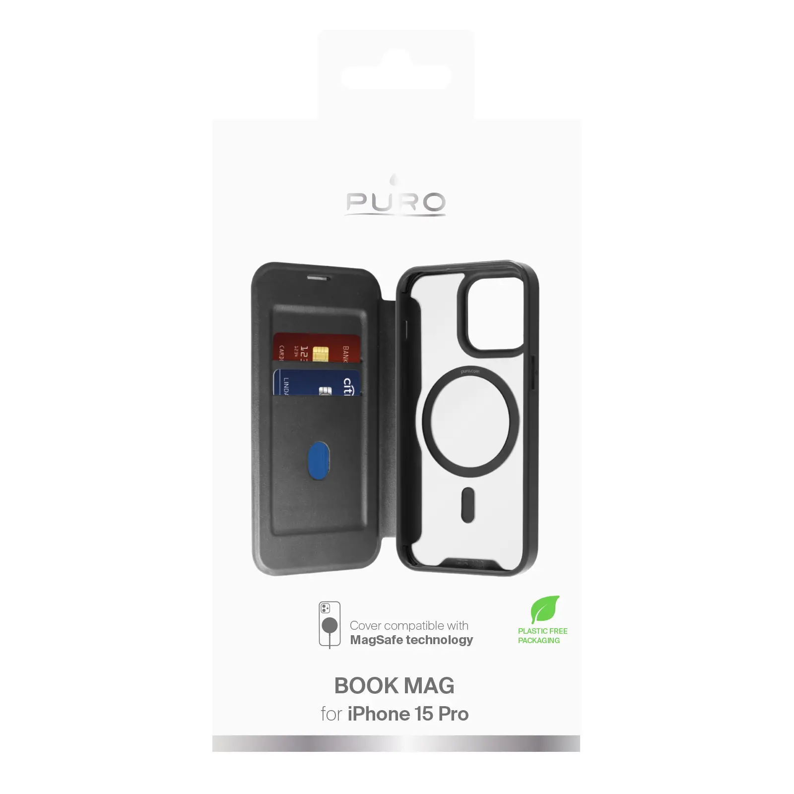 Etui Puro Booklet MagSafe do iPhone 15 Pro Czarny