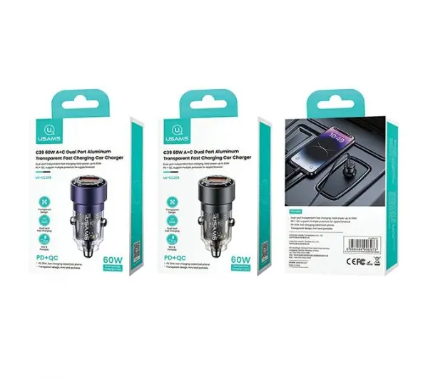USAMS C39 USB+USB-C 60W Fioletowy
