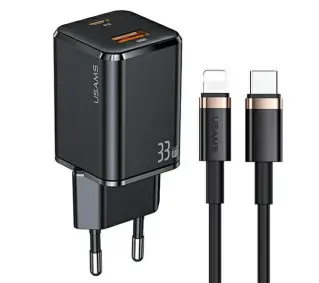 USAMS T43 USB-C+USB 33W + kabel lightning Czarny