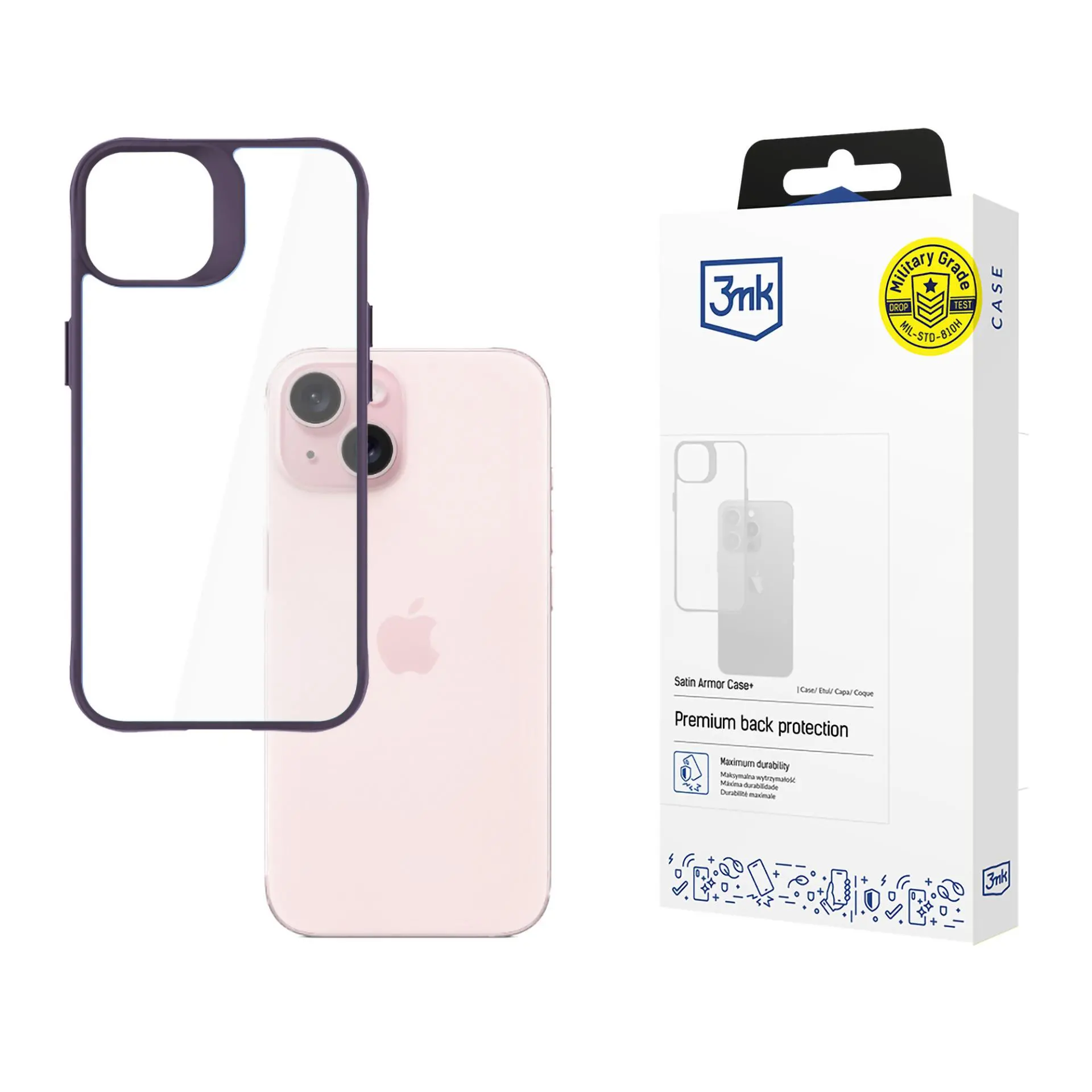 Etui 3mk Satin Armor Case+ do Apple iPhone 15 Przeźroczysto-fioletowy