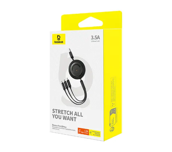 Baseus USB 3w1 Free2Draw USB do micro USB+Lightning+USB-C 3.5A 1,1m Czarny