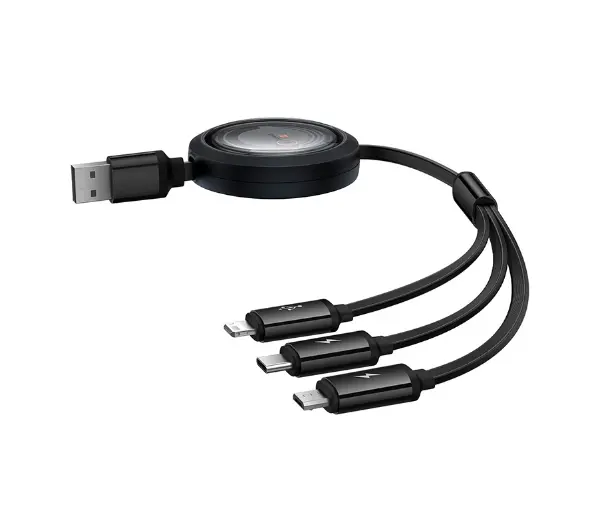 Baseus USB 3w1 Free2Draw USB do micro USB+Lightning+USB-C 3.5A 1,1m Czarny