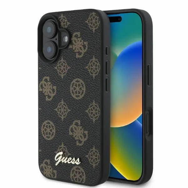 Etui Guess Peony Script MagSafe do iPhone 16 Czarny