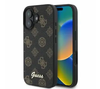 Etui Guess Peony Script MagSafe do iPhone 16 Czarny
